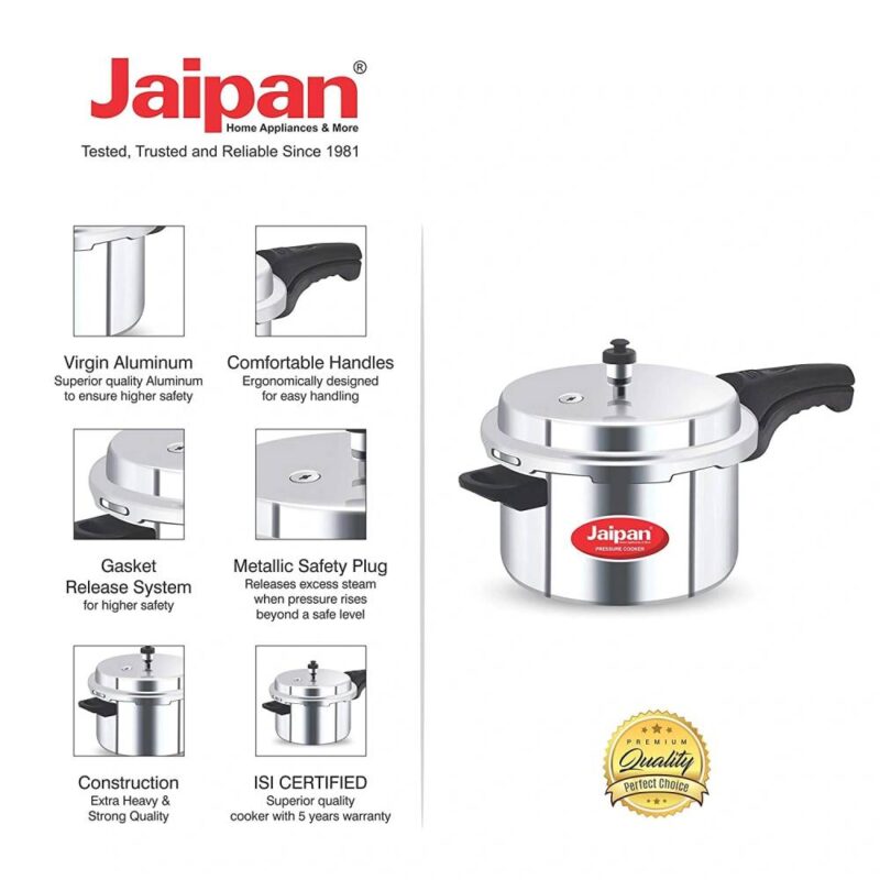 Jaipan Aluminium Star 5 Litres Pressure Cooker with Outer Lid,Silver - Image 3