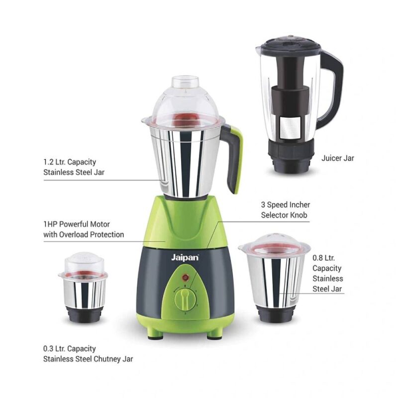 Jaipan Fruttica Mixer Grinder with 4 Jars (Green & Black) (750 Watts) - Image 4