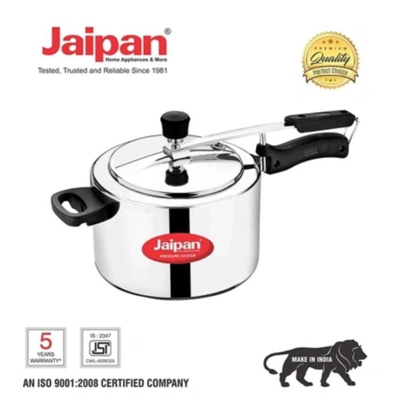 Jaipan Gold Aluminum Pressure Cooker with Inner Lid, 2 litres, Silver - Image 4