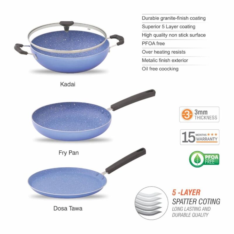 Jaipan Induction Base 3Pcs Nonstick Gift Set (Blue) - Image 5