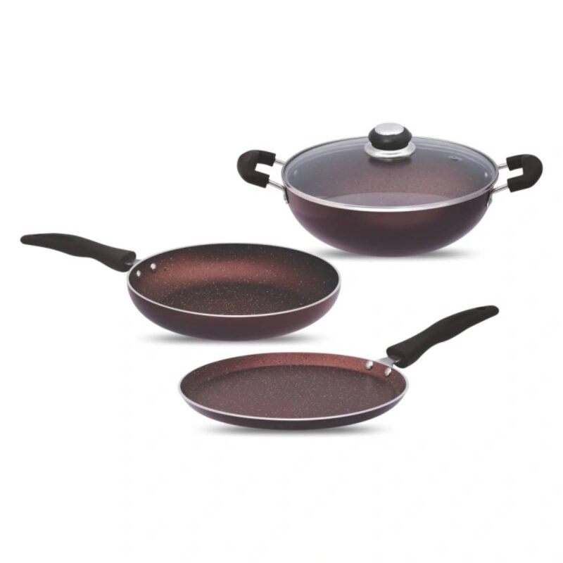 Jaipan Non Stick 3 pcs. Gift Set Brown Spatter Plus