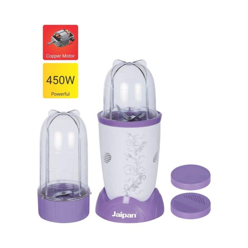 Jaipan Plastic 450 W Nutri Mix Mixer, Grinder, Blender (White and Purple) - Image 3