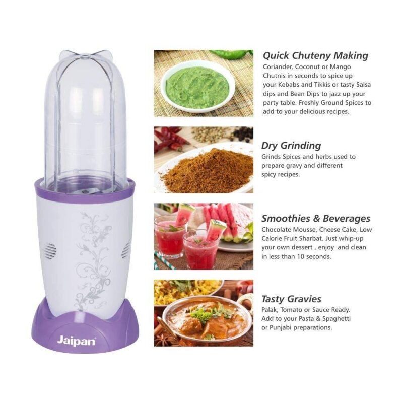 Jaipan Plastic 450 W Nutri Mix Mixer, Grinder, Blender (White and Purple) - Image 5