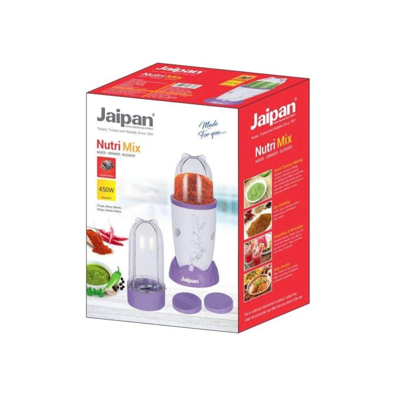 Jaipan Plastic 450 W Nutri Mix Mixer, Grinder, Blender (White and Purple) - Image 6